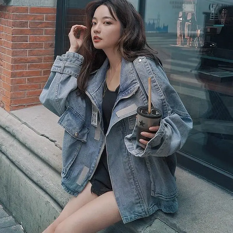 Женская джинсовая куртка в стиле ретро свободная короткая большого размера