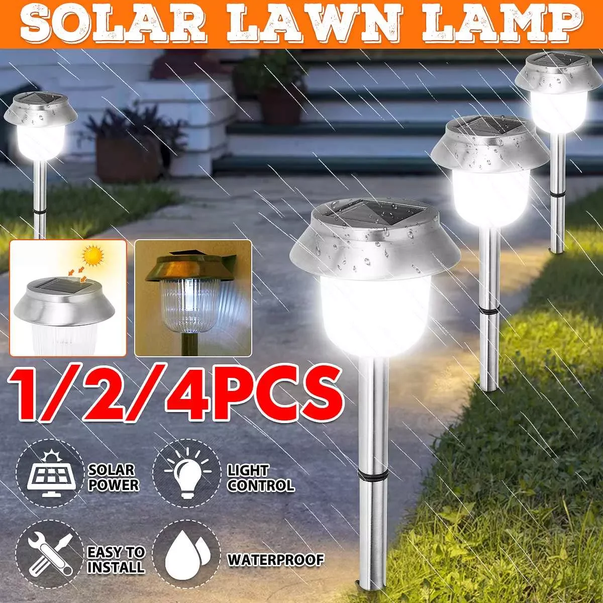 

Водонепроницаемый светодиодный садовый светильник на солнечной батарее, ландшафтный фонарь из нержавеющей стали для двора, патио, подъезд...