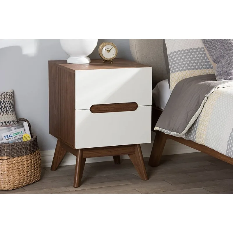 

Baxton Studio Calypso Mid-Century Modern White and Walnut Wood 3-Drawer Storage Nightstand