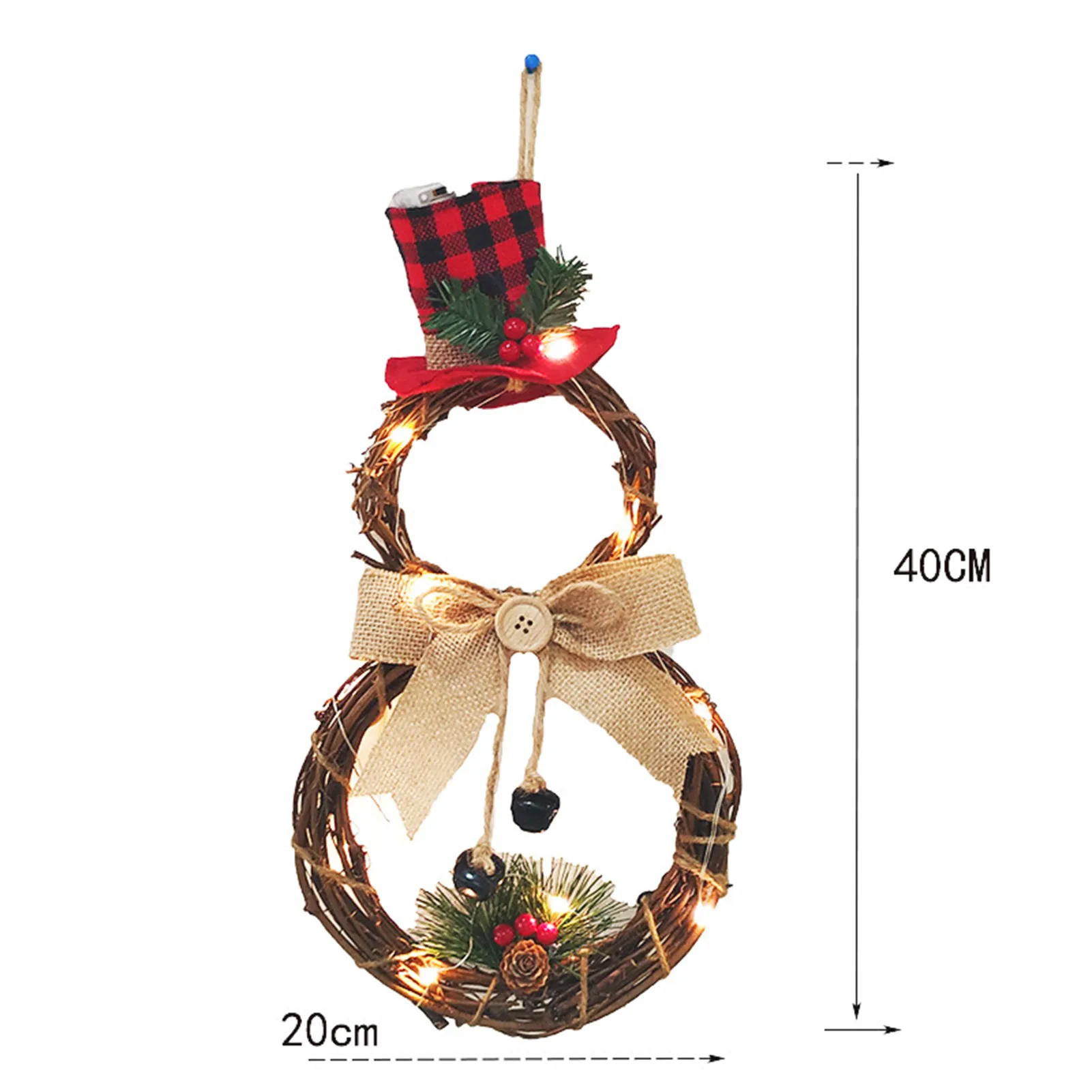 

Artificial Snowman Christmas Wreath Glowing Snowman Garlands Xmas LED Vine Circle for Door Wreaths Indoor Holiday