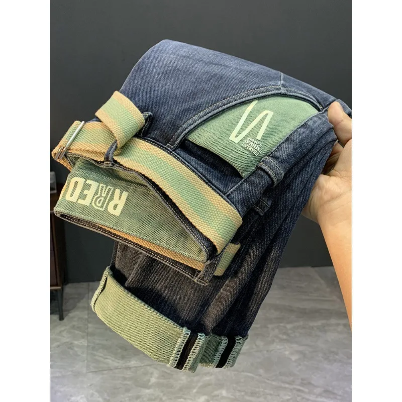 Осенние и зимние джинсы мужские новые модные узкие зауженные брюки с принтом