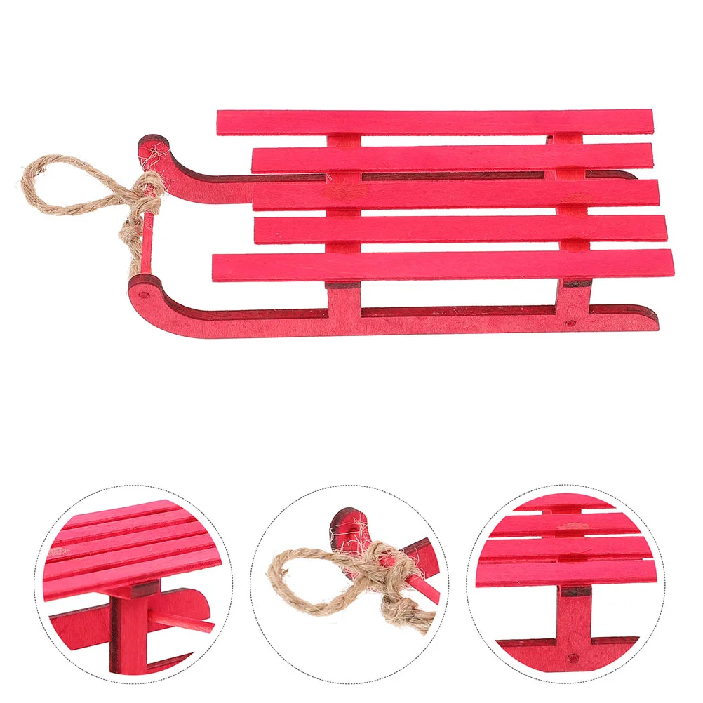 

2pcs Christmas Sled Ornament Miniature Wooden Sled Vintage Holiday Sleighs Xmas Hanging Pendant