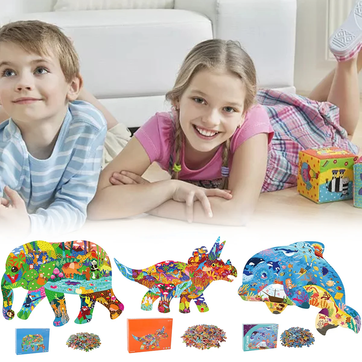 

150/200pcs Animal Paperboard Puzzle Interactive Jigsaw Hand-on Ability Training Early Educational Thinking Cardboard Puzzles Set