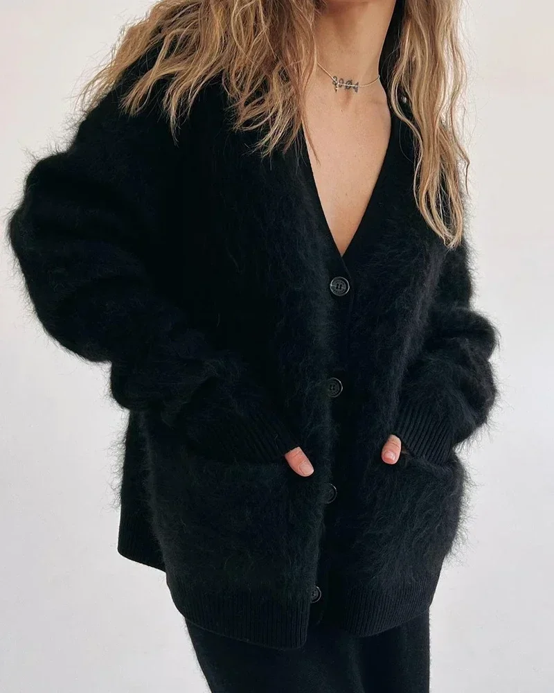 Кардиган женский с длинным рукавом и V-образным вырезом на пуговицах