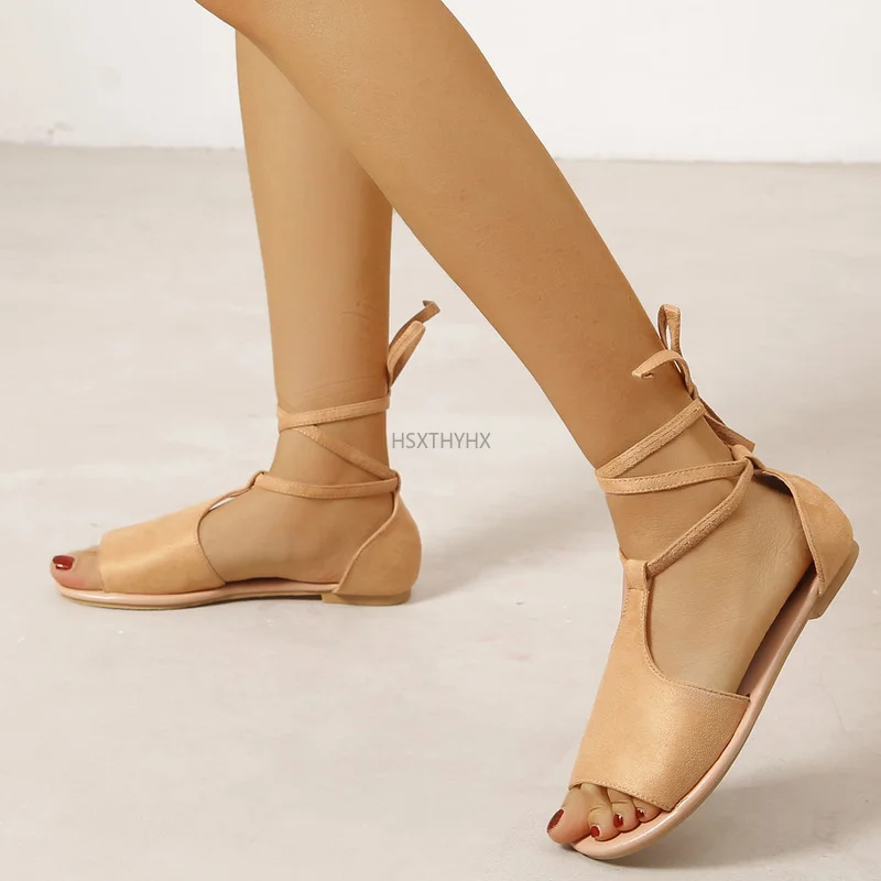 

2022 New Roman Sandals Flat Heel Ankle Strap New Summer European and American Sandals Women Sandals Shoes Sandals Women