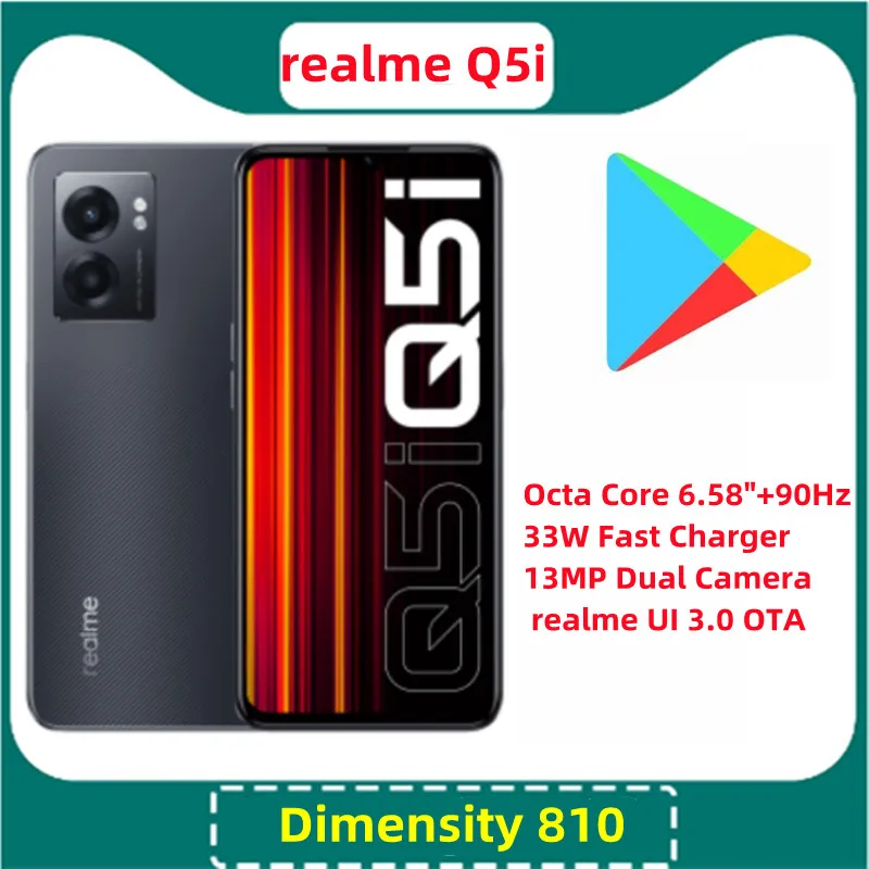 Оригинальный смартфон realme Q5i, 128 ГГц, яркость 810, 8 ядер, 6,58 дюйма + 90 Гц, 33 Вт, быстрое зарядное устройство, двойная камера 13 МП, realme UI 3,0 OTA - смартфоны