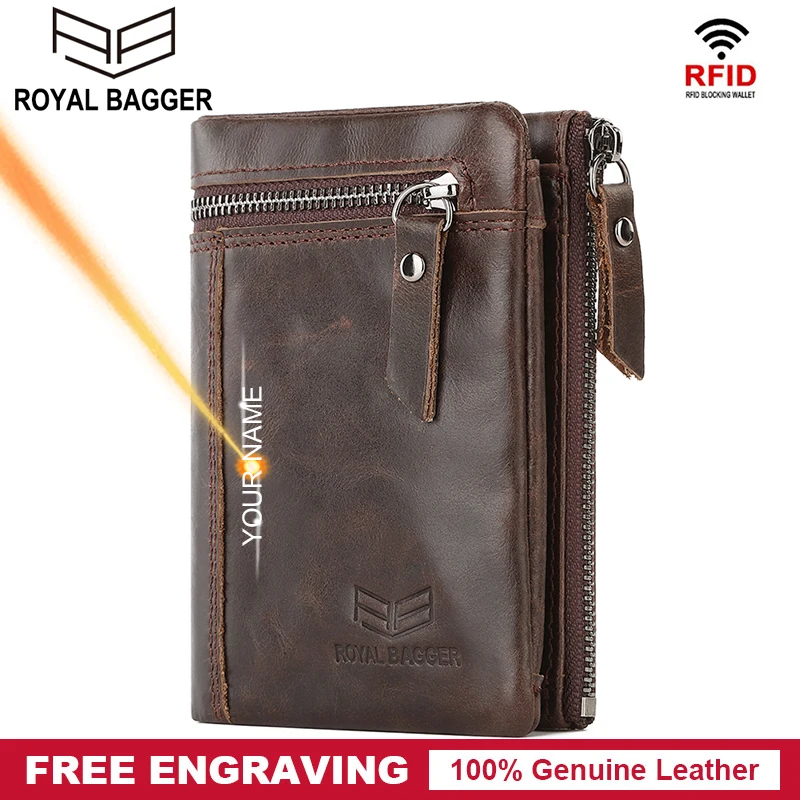 

Royal Bagger RFID Blocking Short Wallets for Men Real Genuine Cow Leather Card Holder Zipper Purse Vintage Fashion Man Wallet