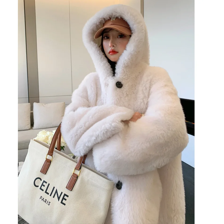 One piece fur lamb fur grass coat women sheep shearing coat