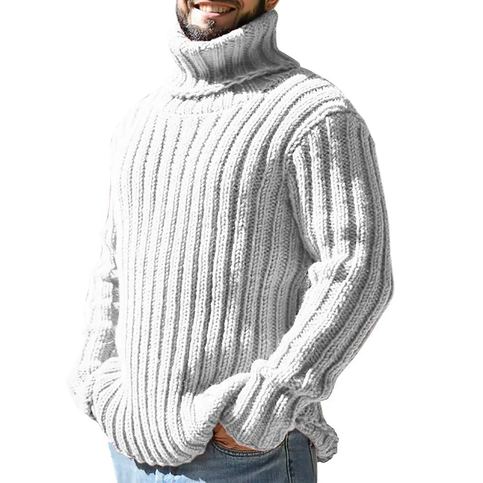 

Мужская Вязаная Шерстяная водолазка, Повседневный свитер с высоким воротником, винтажная уличная одежда для осени и зимы