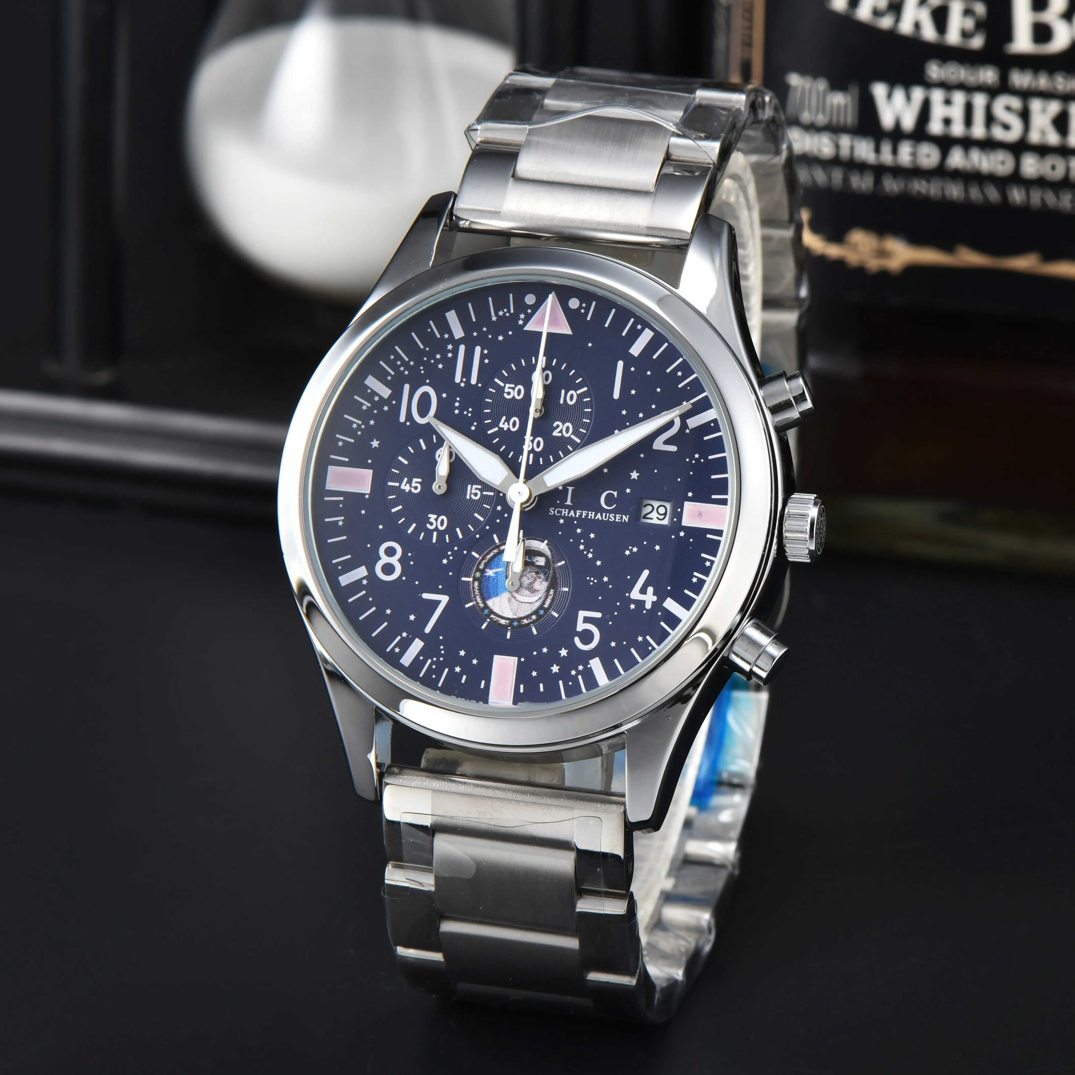 

IA04 Top Original Luxury Brand AAA Pilot Chronograph Silver Case Mens Belt Multifunctional Quartz Chronograph Movement IWC Watch