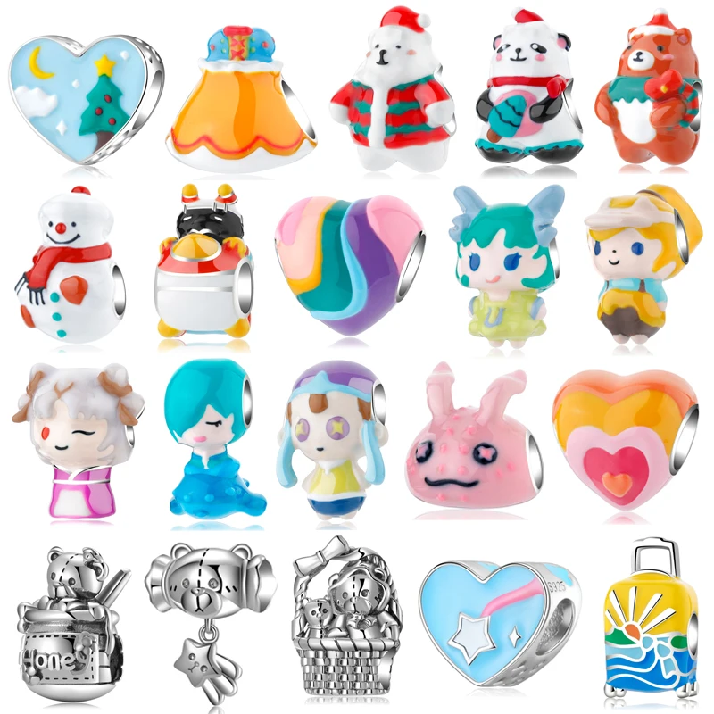 

2022 модные искусственные серебряные эмалированные Подвески с милым медведем, игровой персонаж для оригинального дизайнерского браслета из ...