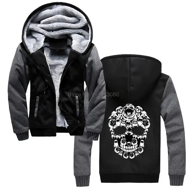 

Funny Pug Skull Dog Cool Halloween Gift Hoodie Men Winter Thicken Hoodies Hooded Sweatshirt Keep Warm Harajuku Streetwear