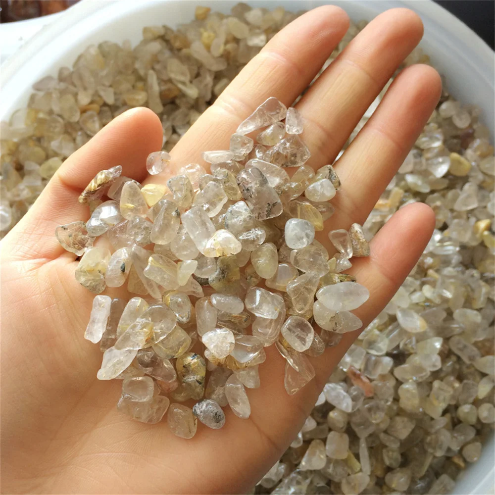 500 г натуральные камни гравий бриллиантовый минеральный кварц рутилированные