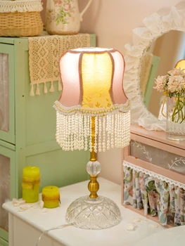 American pink French retro table lamp tassel little girl bedroom ins girl Princess atmosphere bedside lamp