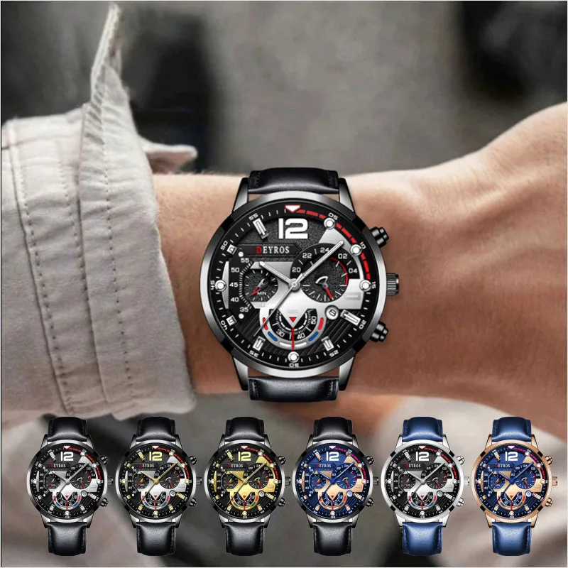 

Luxury Watches New Men Calendar Leather Strap Sports Luminous Watch Quartz Wrist Watch