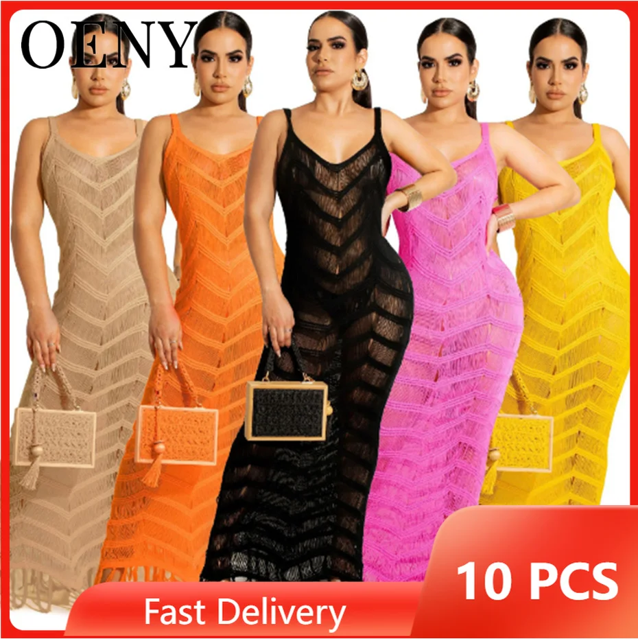 

2022 Summer Tassel and Floor Dress Sexy Backless Knitted Tassel Beach Activities and Parties for Holidays Wholesale Bulk O9246