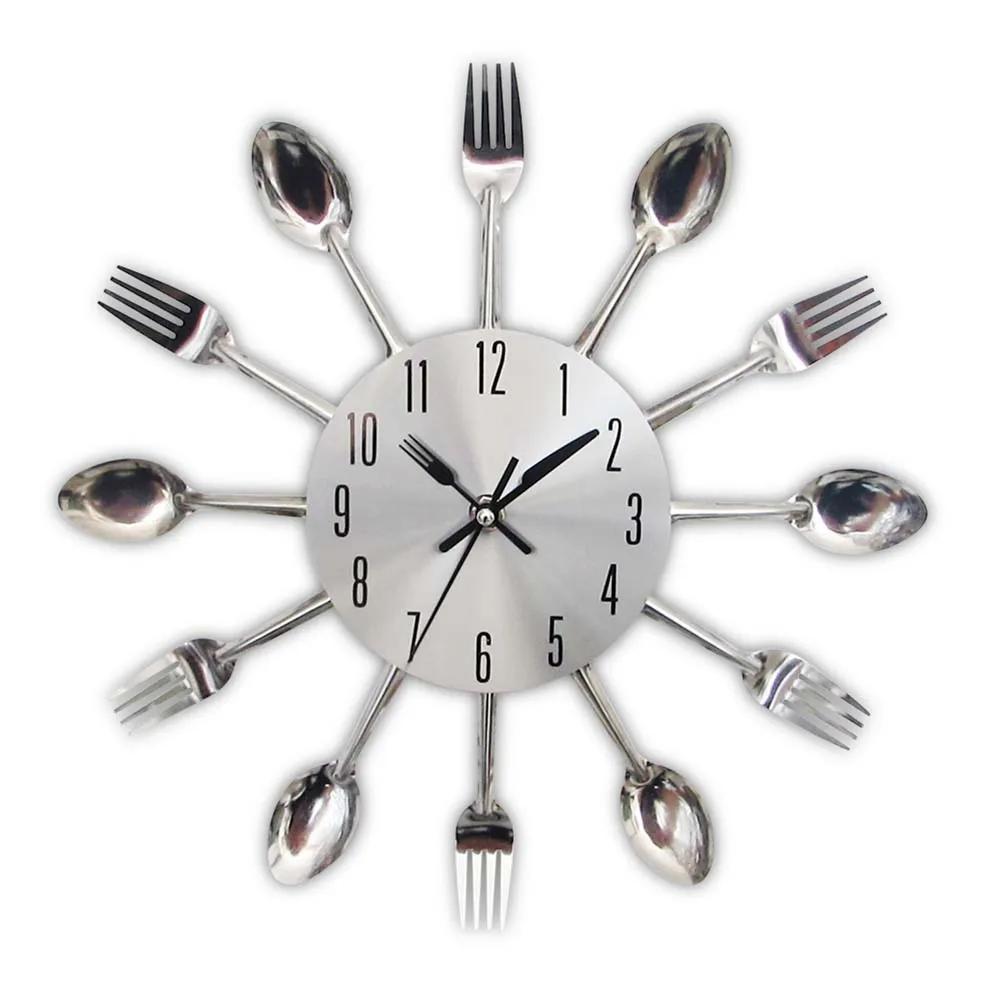 

New High QualityCutlery Design Kitchen Wall Clock Multicolor Metal Fork Spoon Clocks for Home Living Room Decoration