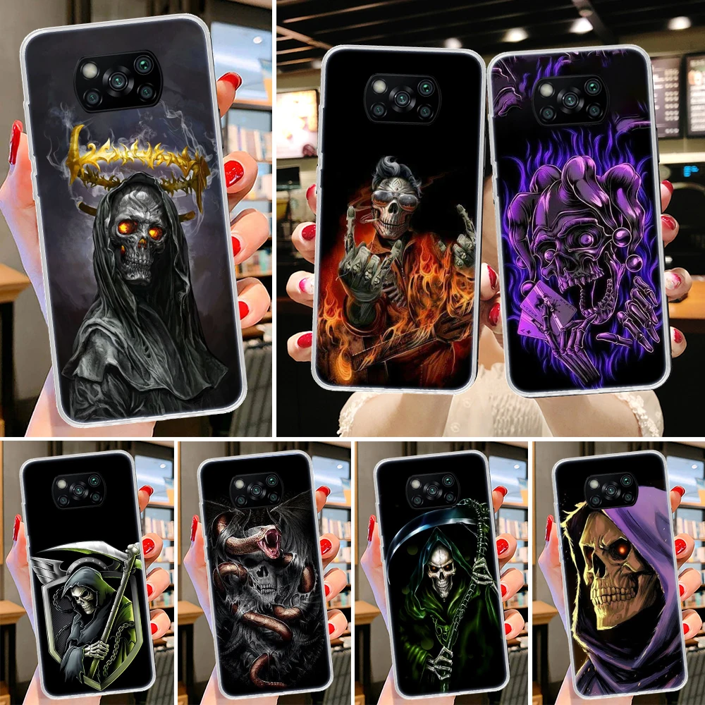 Grim Reaper Skull Skeleton Phone Case for Xiaomi Poco X3 NFC X4 F3 F2 F1 M2 M3 M4 Pro Mi Note 10 Lite A1 A2 A3 CC9E GT Cover Coq