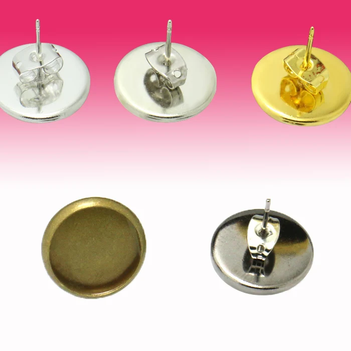 

20x Inner 12mm Double orifice Ear Nut+Stud Earring Blank Bezel Setting Tray Antique Bronze,Silver,Gold for Glass Cabochons
