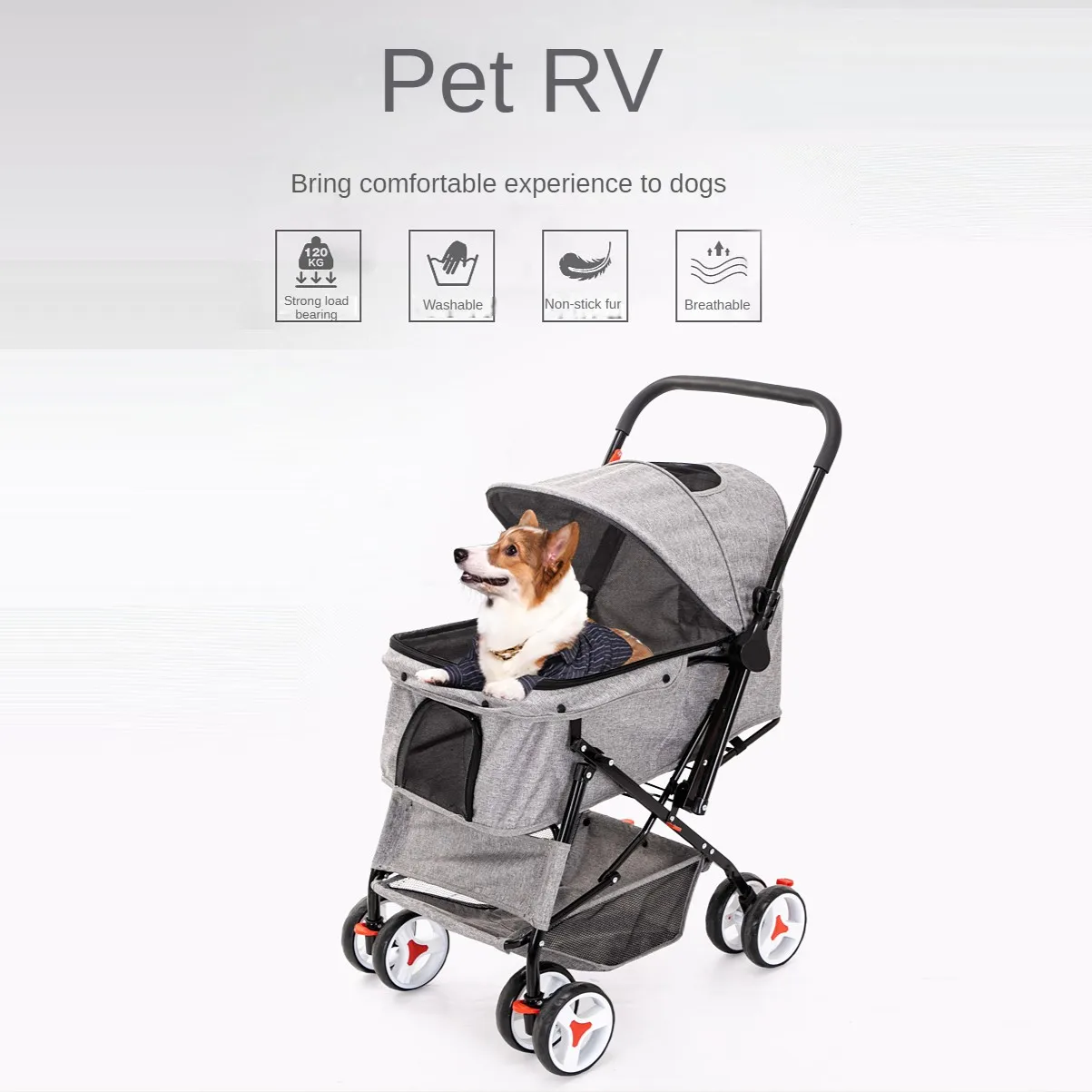 

Прогулочная коляска для домашних животных, складная тележка для собак и кошек, быстрая сборка, с одним кликом, двусторонняя, вероятно