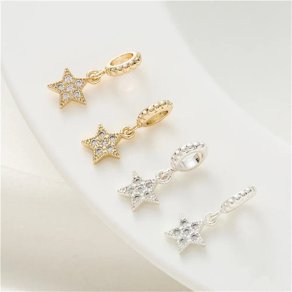 

14K gold covered silver with zirconia pentagram large hole ring pendant diy accessories hand-woven rope bracelet necklace