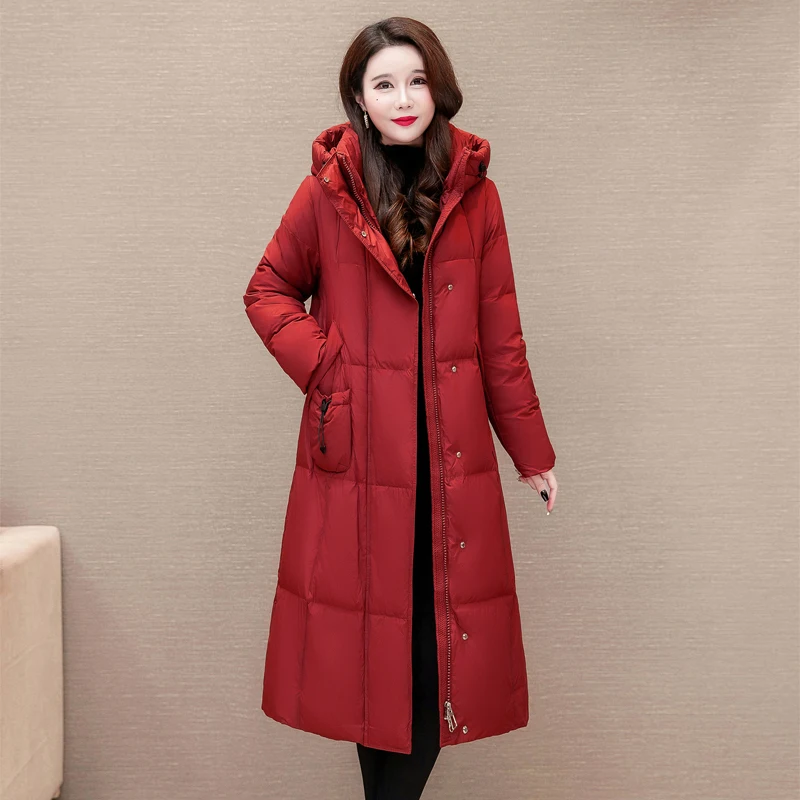 Длинное зимнее пальто женское S-3XL с капюшоном утепленная теплая одежда женская