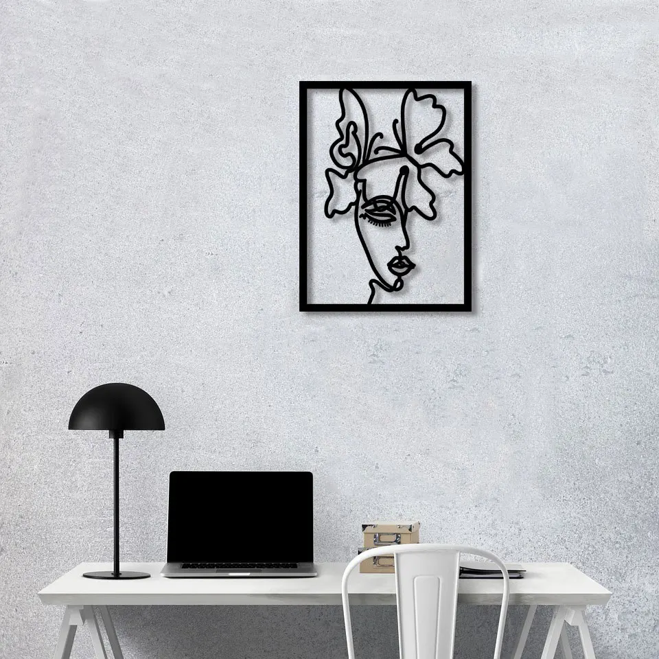 

BEEKBING Nordic Abstract Character Sculpture Face Art Wrought Iron Ornaments Retro Metal Lines Crafts for Home Room Decor