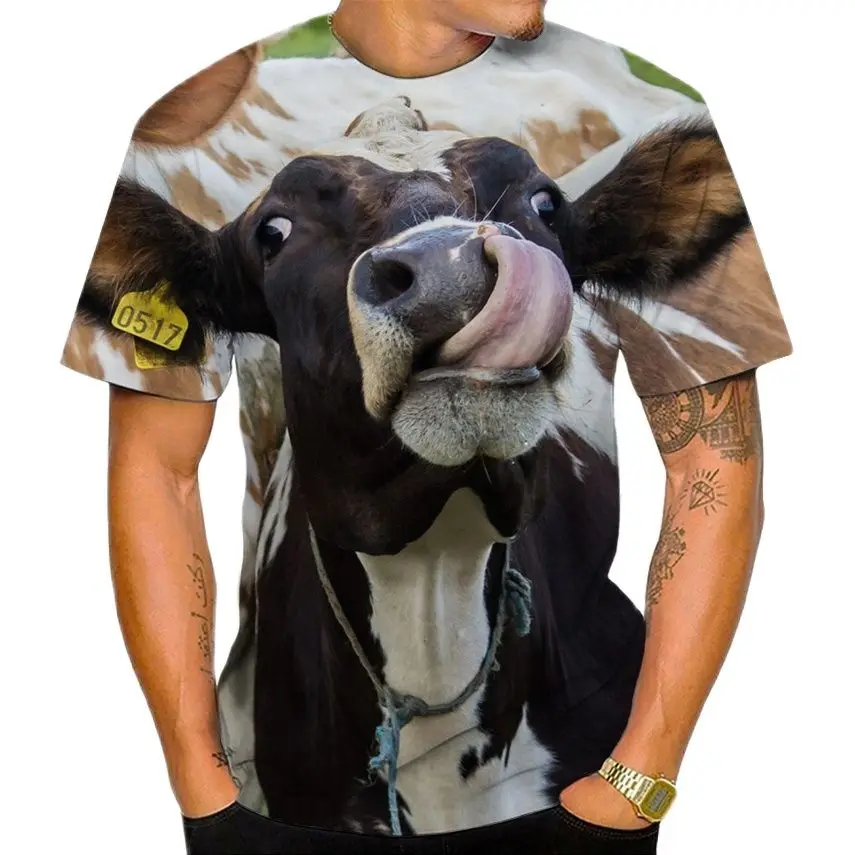 

New 3d Cow Print T-shirt Men and Women Short-sleeved Casual Round Neck Fashion Shirt Funny T-shirt Men's Summer Xxs-6xl