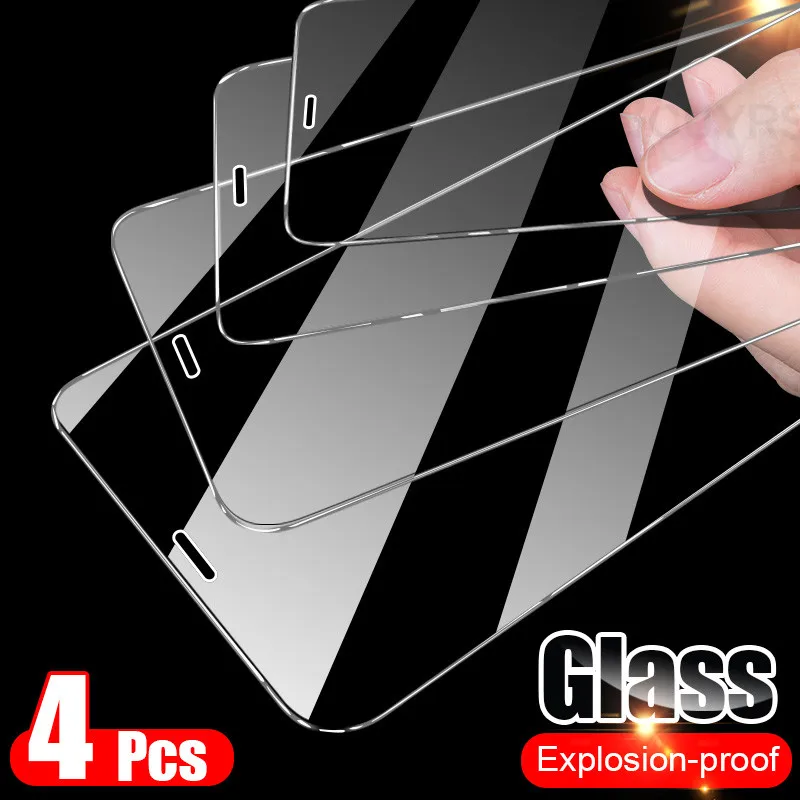 

4Pcs Protective Glass On iPhone 13 11 12 Pro Max XS XR 7 8 6s Plus Screen Protector For iPhone 12 Mini 11 Pro Max Tempered Glass