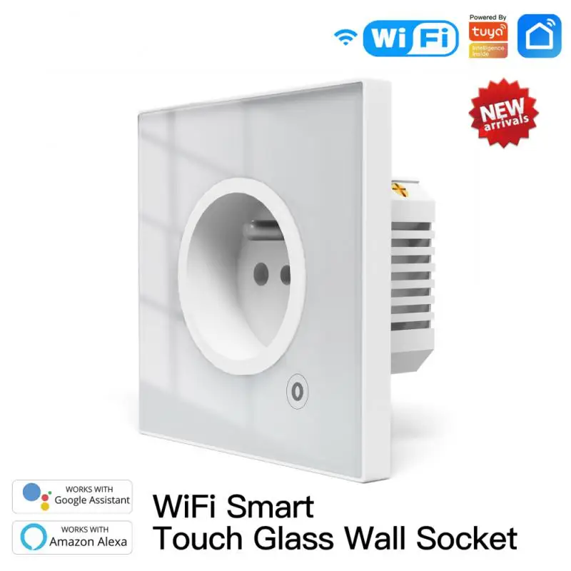 

WiFi Tuya Smart 16A Socket Glass Panel Outlet Power Monitor Touch Plug Relay Status Light Mode Adjustable Smart Life App Alexa