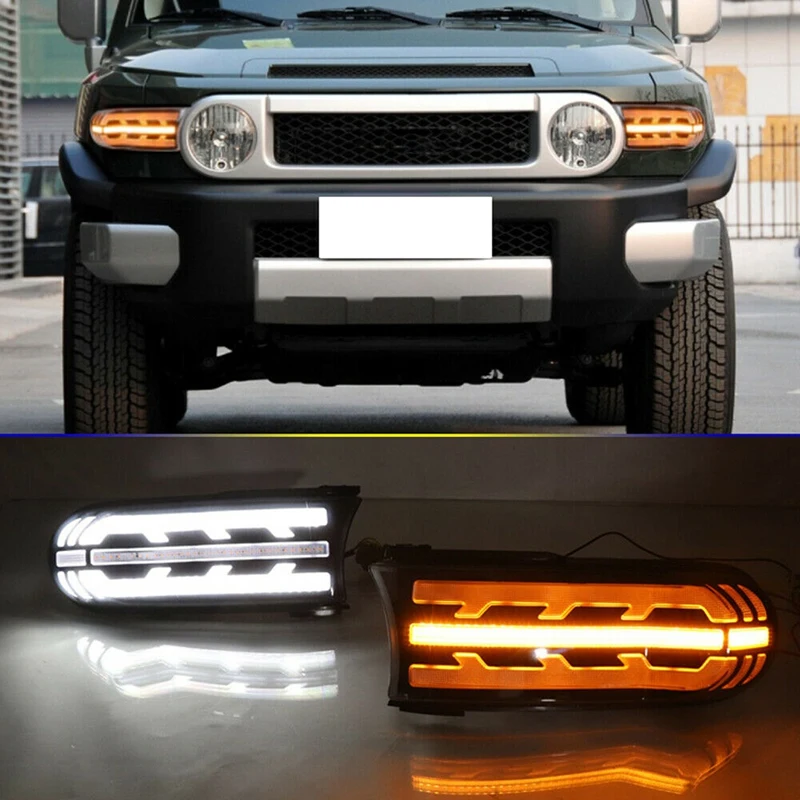 

12 В автомобильный динамический сигнал поворота функция DRL лампа светодиодные дневные ходовые огни для-Toyota FJ Land Cruiser 2007-2022