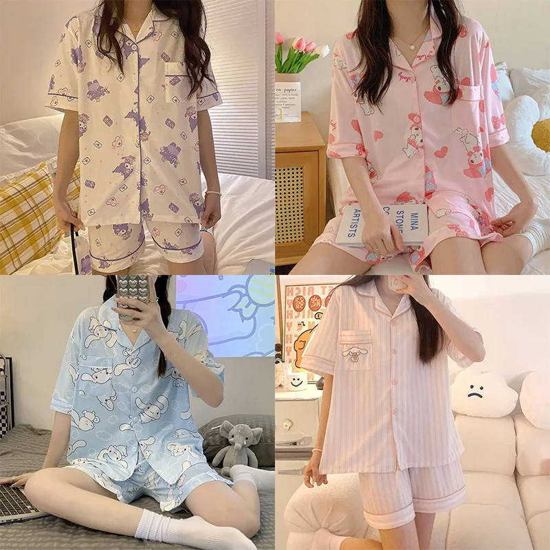 

Kawaii Sanrio Pajamas Cartoon Kuromi My Melody Cinnamonroll Summer Pajama Clothes Set Cute Beauty Short Sleeve Shorts Homewear