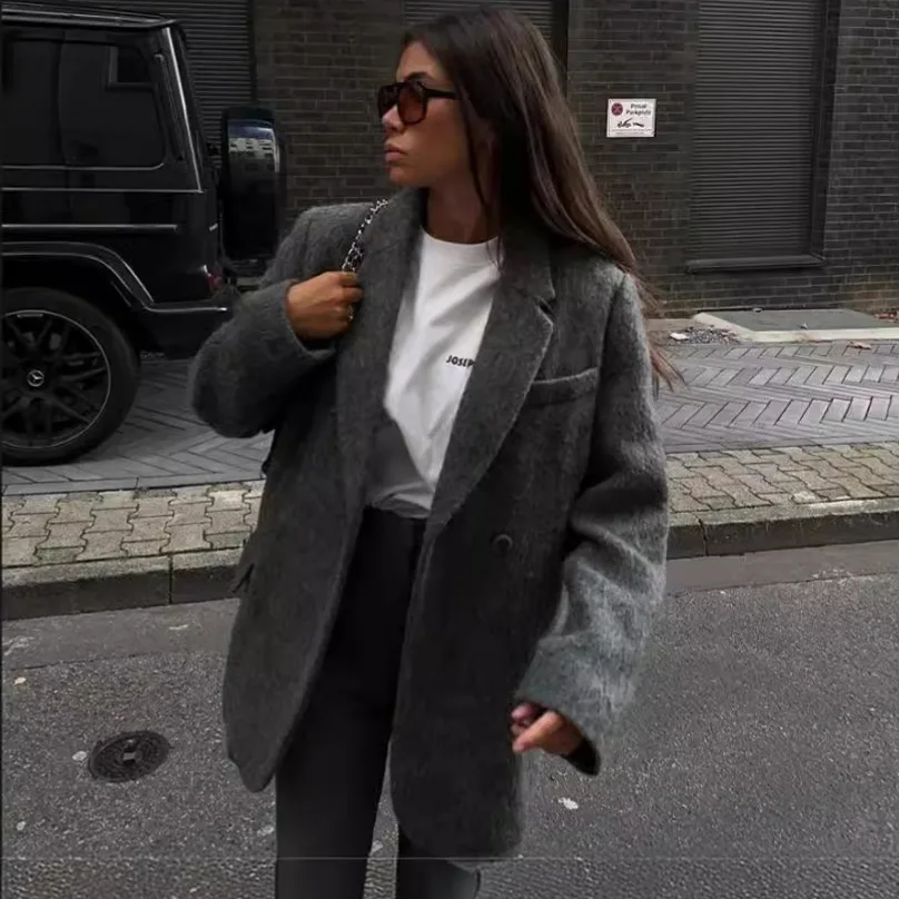 Корейский стиль 2024 осенне-зимний новый однотонный шерстяной пиджак женский