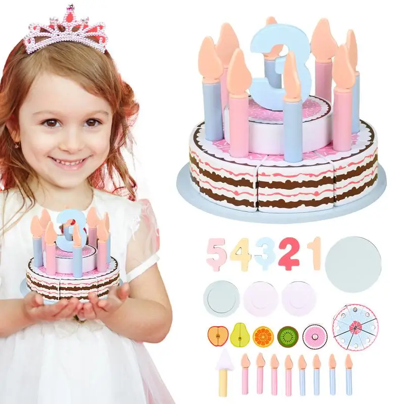 

Деревянные игрушки для торта на день рождения для маленьких девочек, игрушки для торта на день рождения, игровой набор еды, Обучающие Развивающие игрушки Монтессори