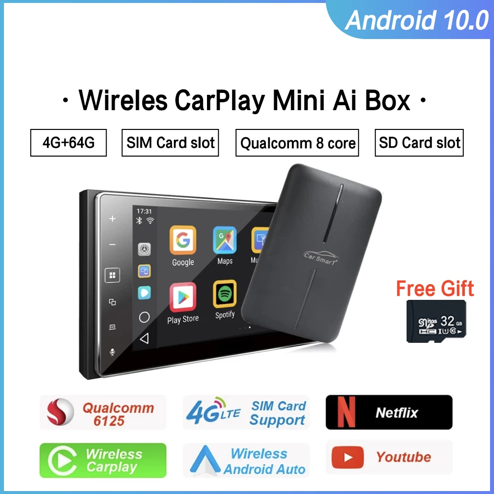 

2023 New Version Carplay Android 10.0 Mirror Link HDMI SIM Qualcomm Ai Box Car Multimedia Player For Ford Volvo Nissan Kia