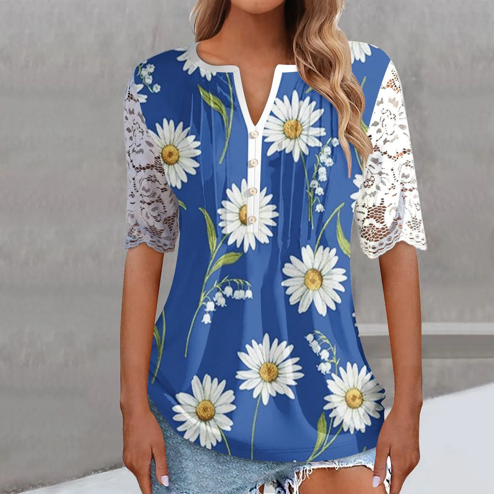 

Sunflower Print Blouse Bohemian Shirt Splicing Lace Sleeves Bohemian Blouses Women Tops And Blouses Women's Blouse Blusa 2023