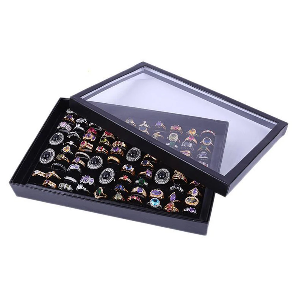 

Velvet 100 Slots Ring Earrings Display Box Showcase Storage Case Holder Tray Jewelry Organizer Boxes With Lid For Birthday Gift