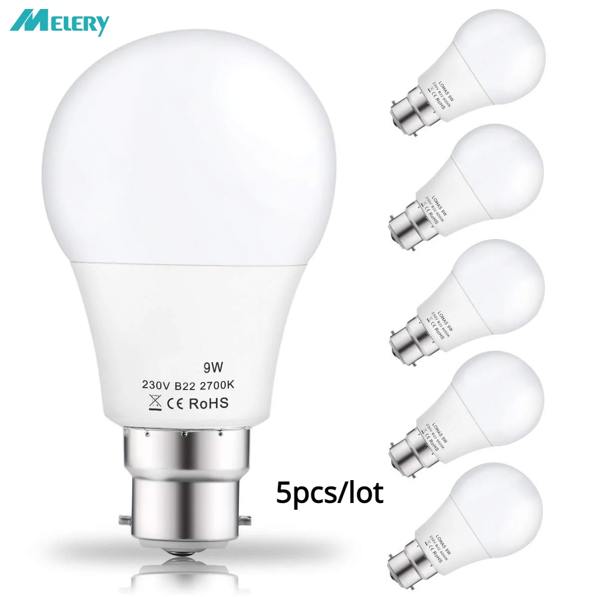 5 шт./упаковка, светодиодные лампы накаливания, 9 Вт, A60, 60 Вт