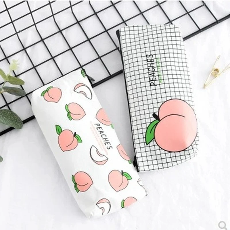 

Creative Cute Peach Canvas Pencil Case Small Fresh Fun Letter Stationery Box Buggy Bag