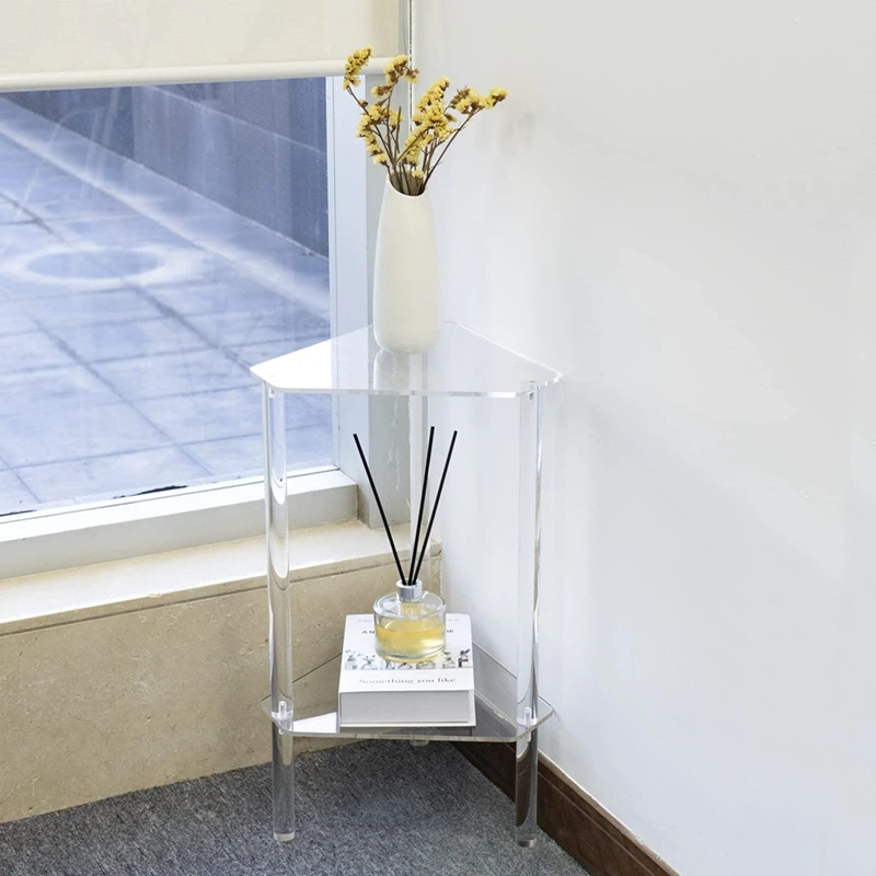 Прозрачный акриловый концевой столик угловой боковой для небольших помещений
