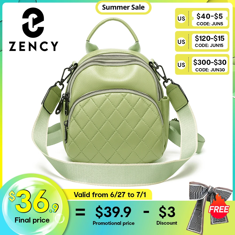 

Zency Backpack Women's Genuine Leather Small Lightweight Fashion Satchel Diamond Lattice Shoulder Bag Designer Girl Young Bags
