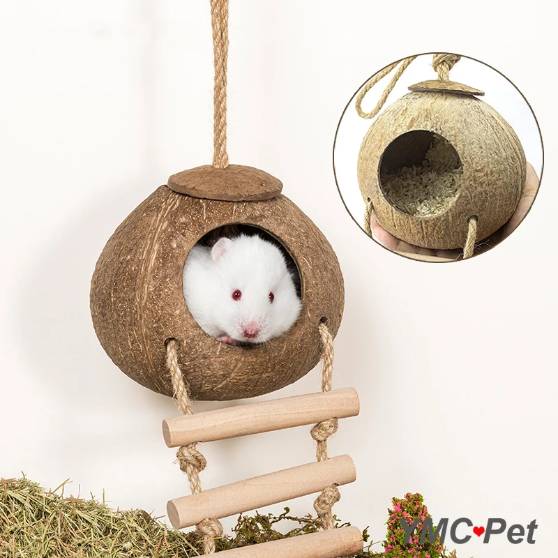 hamster natural coconut house small pet shed house beds guniea pig chewing toy hamster accessories bird cages free global shipping