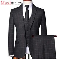 shenrun men 3 pieces suit spring autumn plaid slim fit business formal casual check suits office work party prom wedding groom