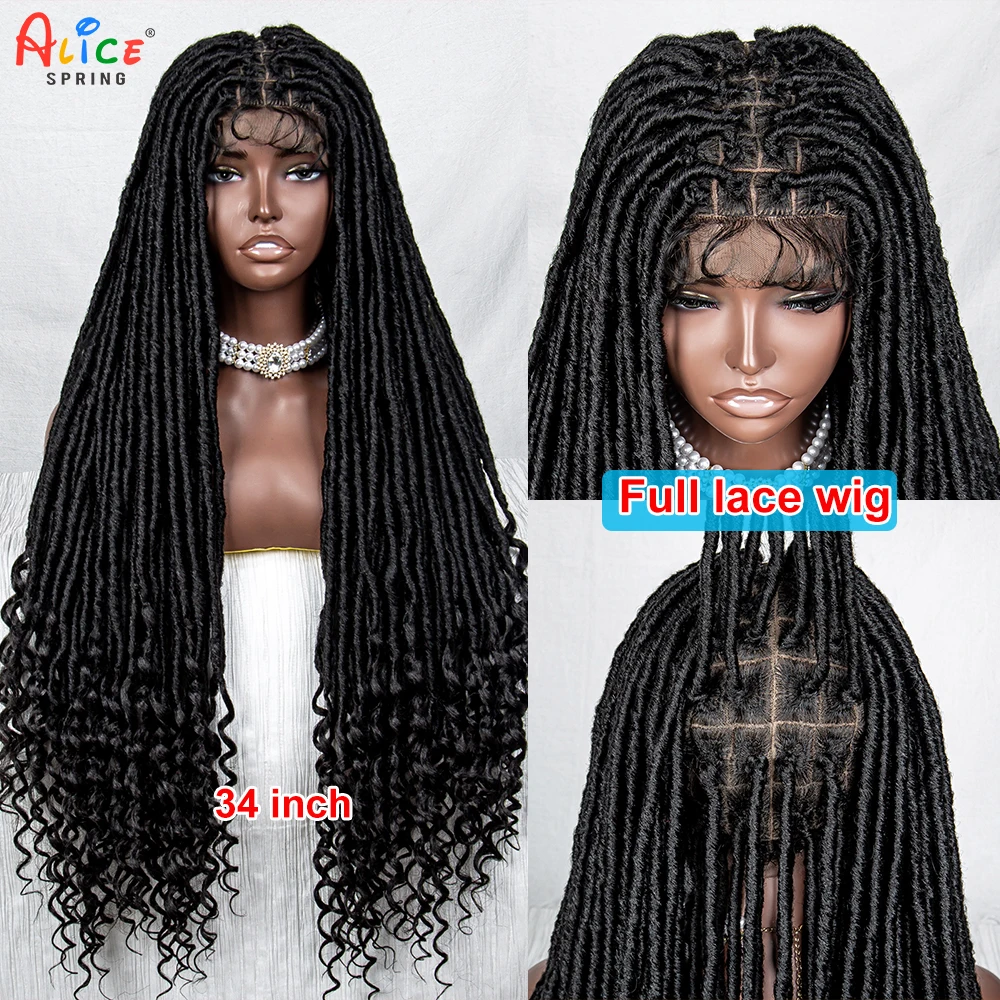 

34 Inch Braided Wigs Synthetic Lace Front Wigs Full Lace Braided Knotless for Black Women Wave Ends Africa Cheap Braided Wigs