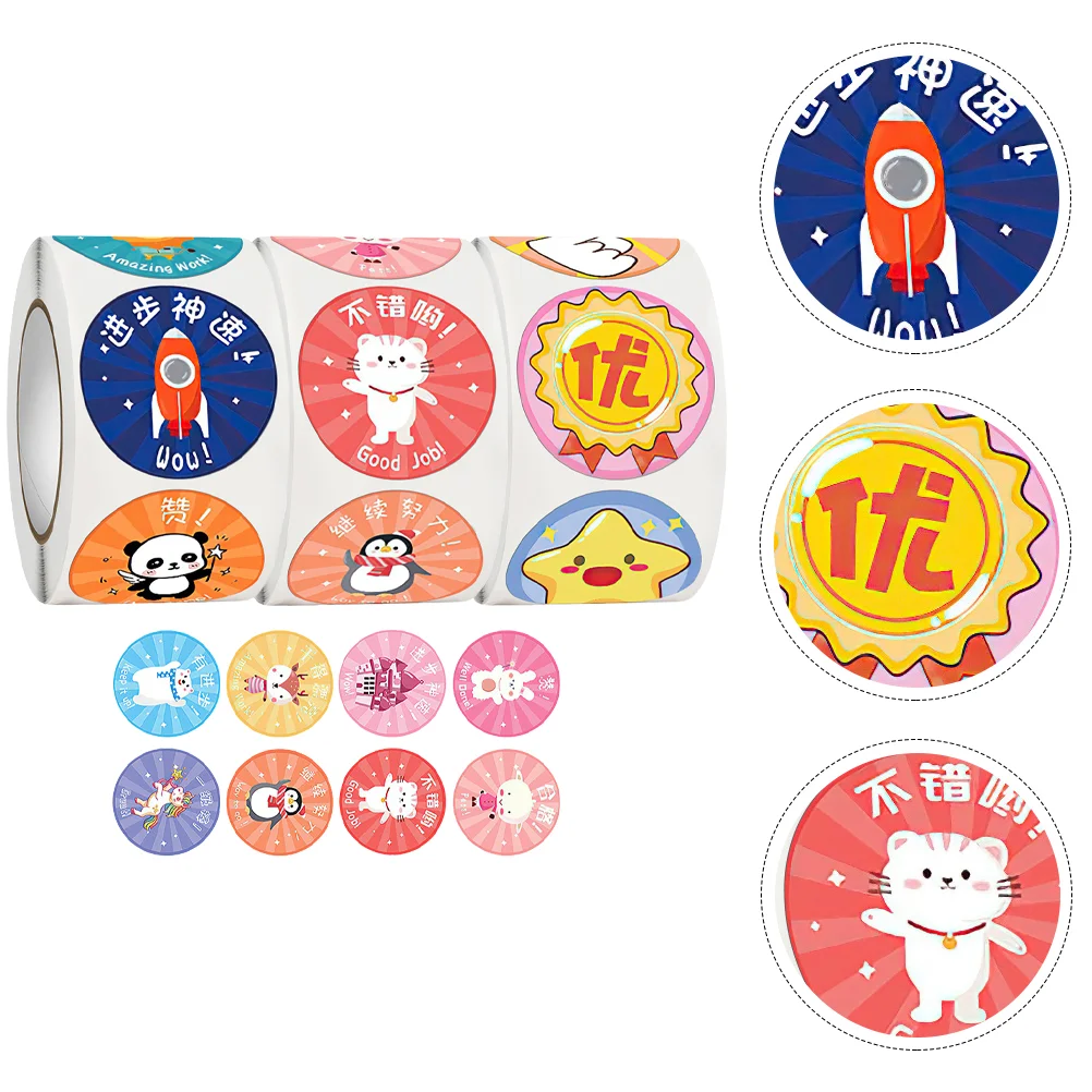 

3 Rolls Kids Praise Stickers Kids Reward Decals Motivational Stickers with Cartoon Patterns