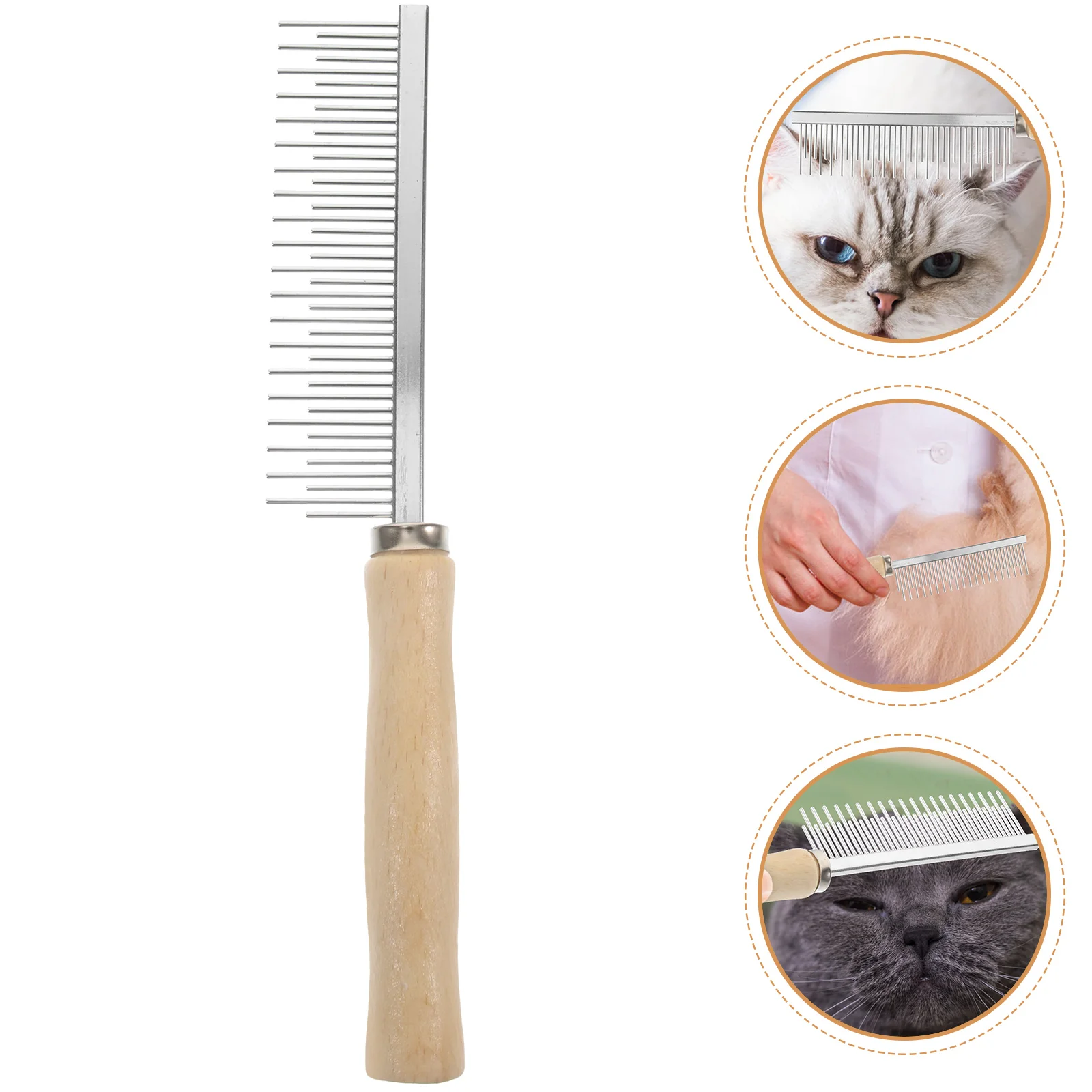 

Cat Comb Compact Grooming Multi-function Wear-resistant Hair Stainless Steel Wooden Handle Dog Combs Metal Dogs