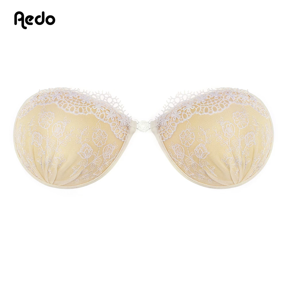 

Aedo Champagne Lace Push-up Invisible Self-adhesive Bra Women Sticky Front Clasp Wire Free Breathable Reusable Nude Bra Backless