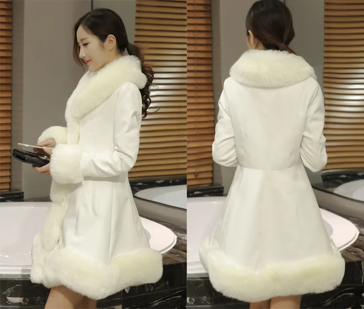 Hot Sale Winter Women's Faux Fur High Quality Faux Sheepskin Coats Thick Keep Warm Fur Fox Collars Slim Female Furs Plus Size
