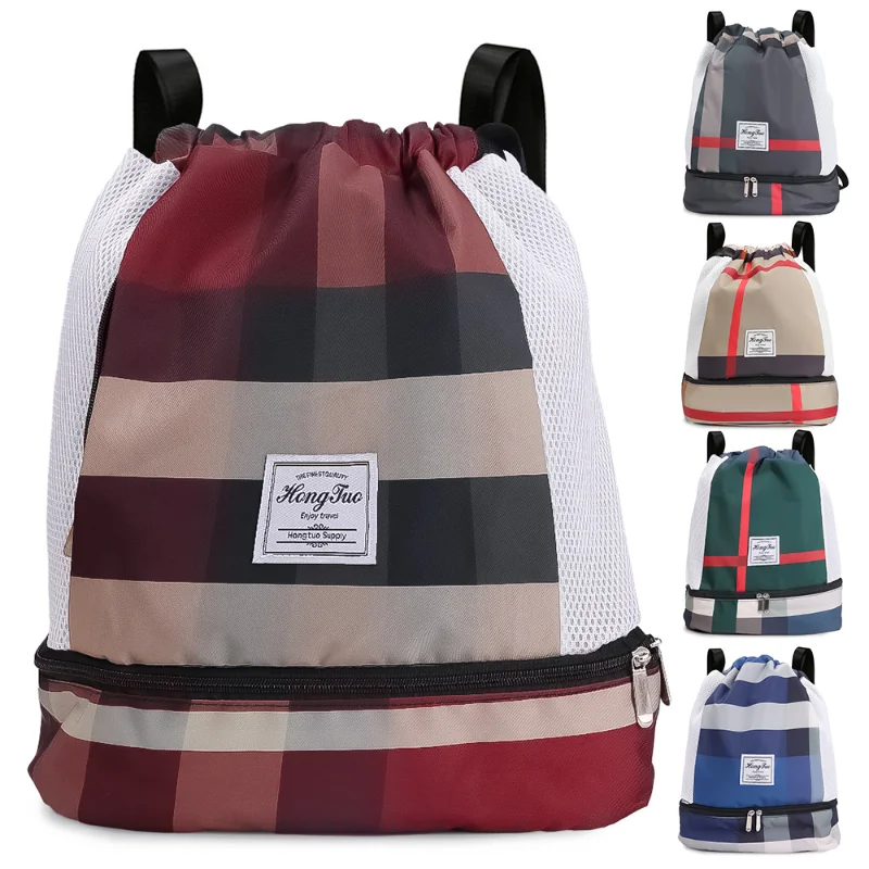 Drawstring Outdoor Gym Backpack Multiple Pockets Fitness Backpack Waterproof Fitness Travel Sport Bag Adjustable Shoulder Strap