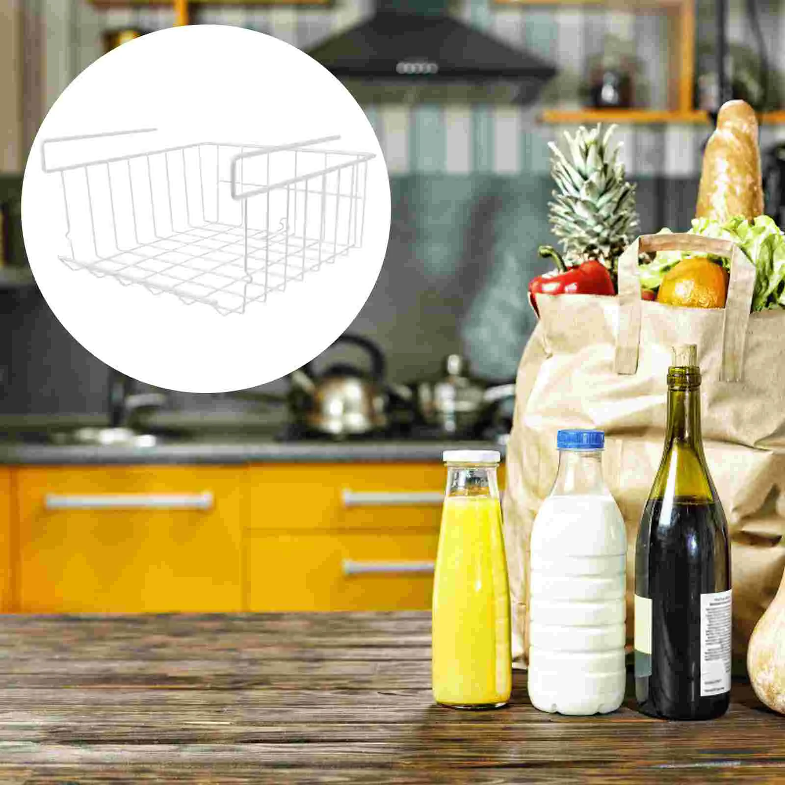 

1pc Under Cabinet Punch Free Storage Shelf Storage Rack for Kitchen (White)